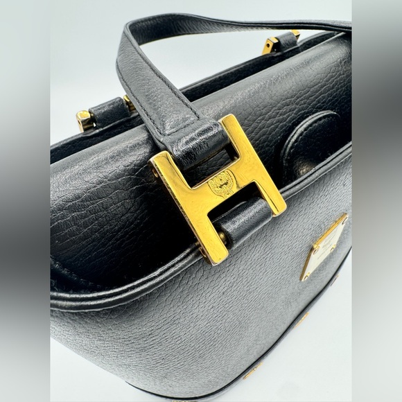 MCM Vintage Black Leather Flap Studded Bucket Bag - Picture 6 of 12